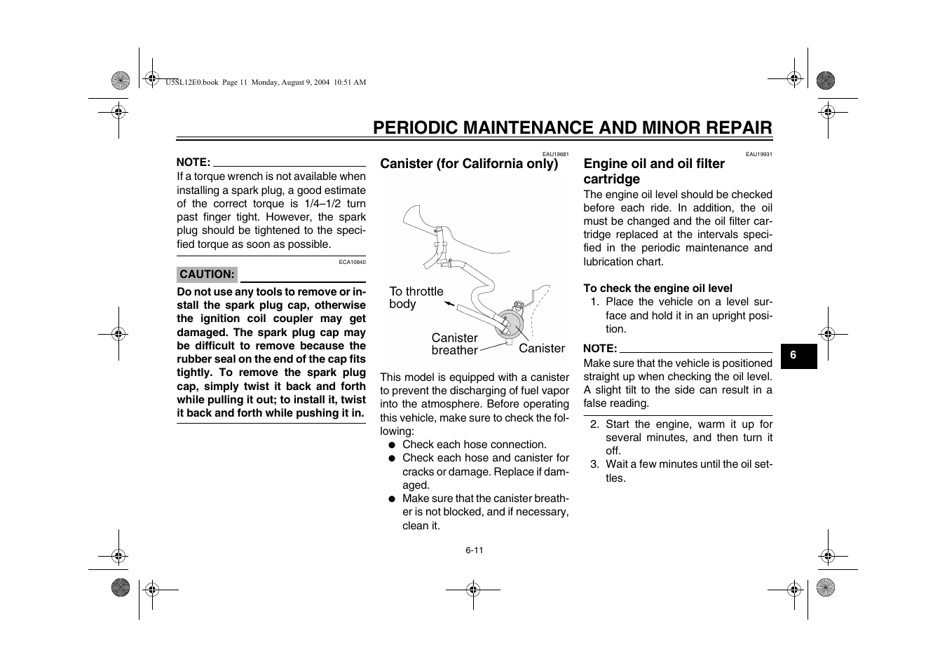 Engine oil and oil filter cartridge, Periodic maintenance and minor repair | Yamaha YZF-R6T(C) User Manual | Page 57 / 111