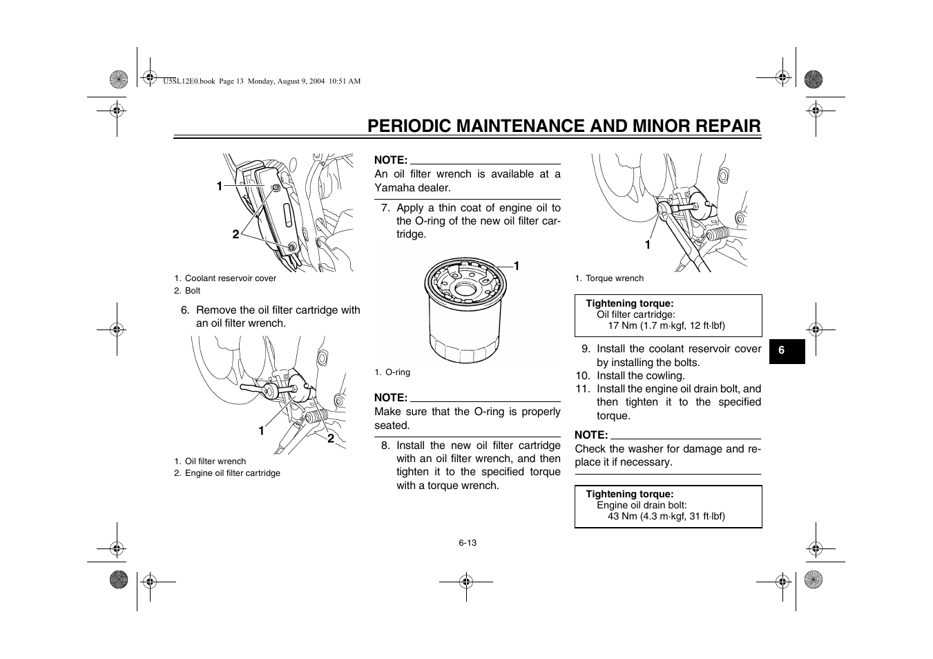 Periodic maintenance and minor repair | Yamaha YZF-R6T(C) User Manual | Page 59 / 111