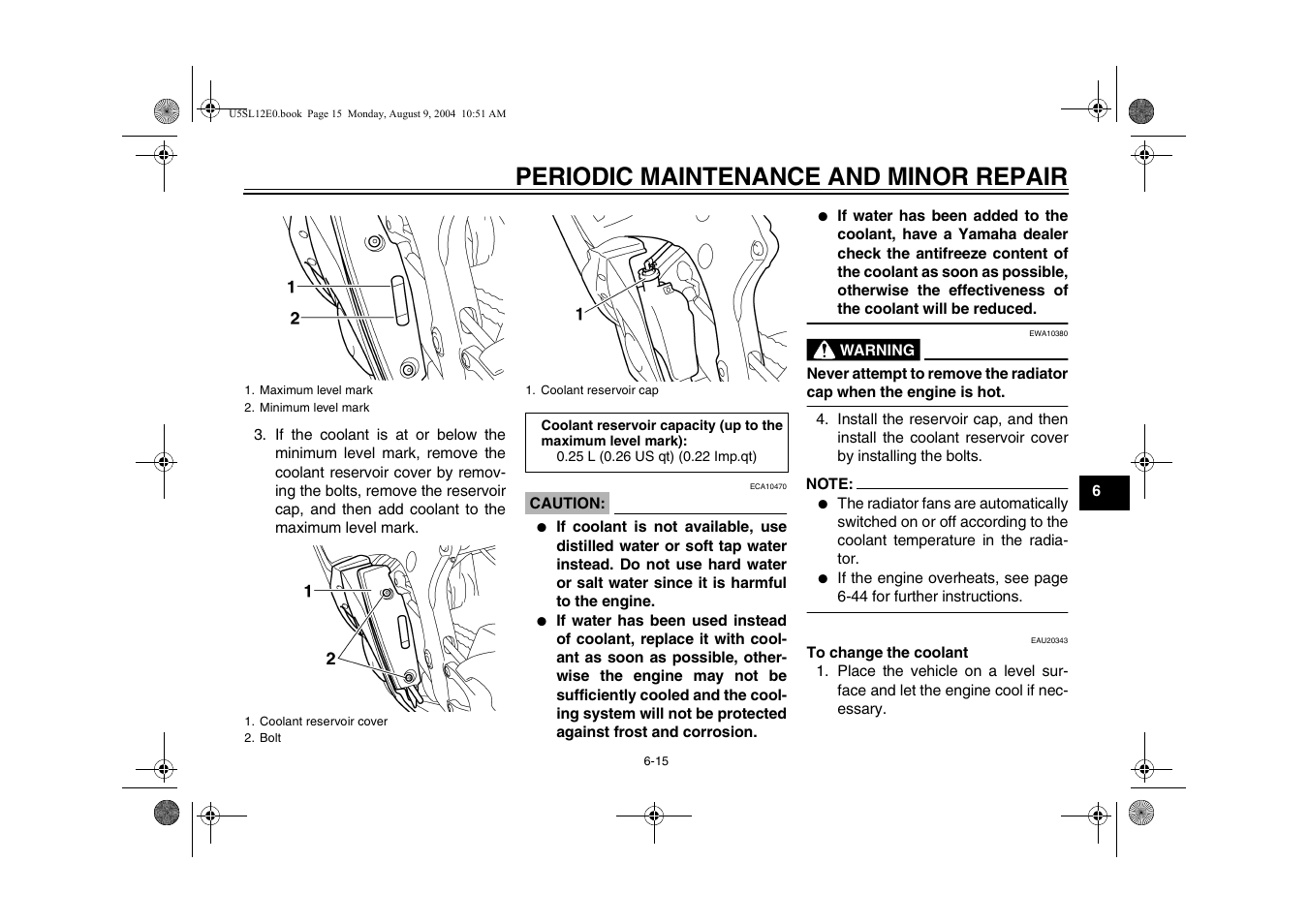 Periodic maintenance and minor repair | Yamaha YZF-R6T(C) User Manual | Page 61 / 111