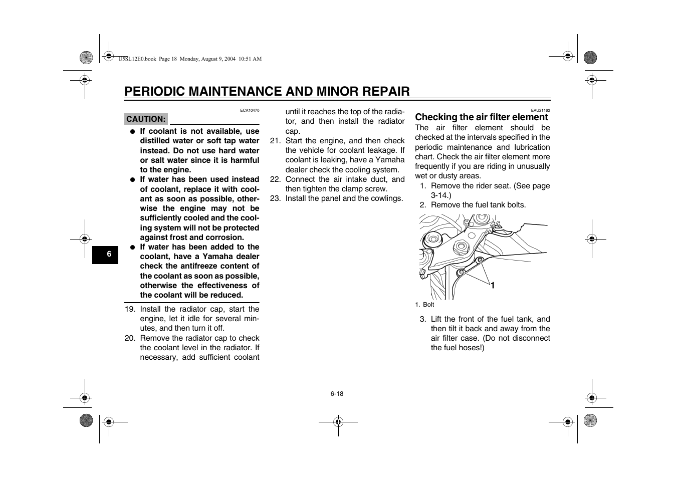 Checking the air filter element -18, Periodic maintenance and minor repair | Yamaha YZF-R6T(C) User Manual | Page 64 / 111