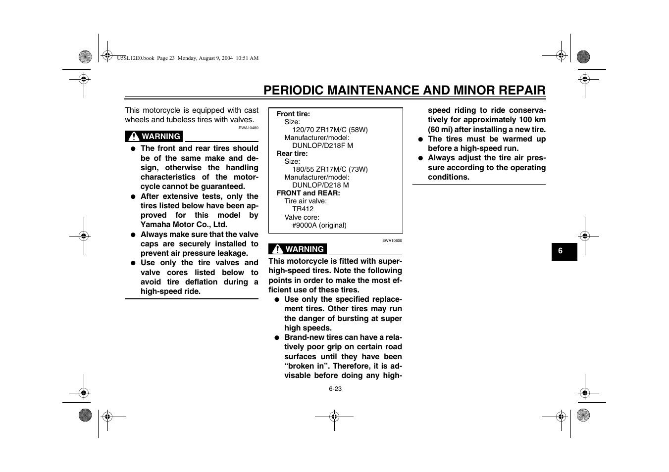 Periodic maintenance and minor repair | Yamaha YZF-R6T(C) User Manual | Page 69 / 111