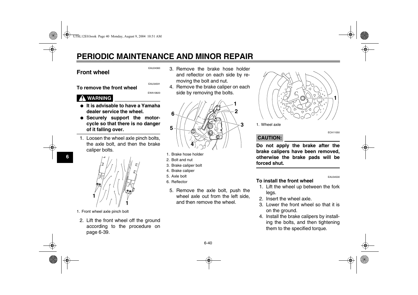 Front wheel -40, Periodic maintenance and minor repair | Yamaha YZF-R6T(C) User Manual | Page 86 / 111