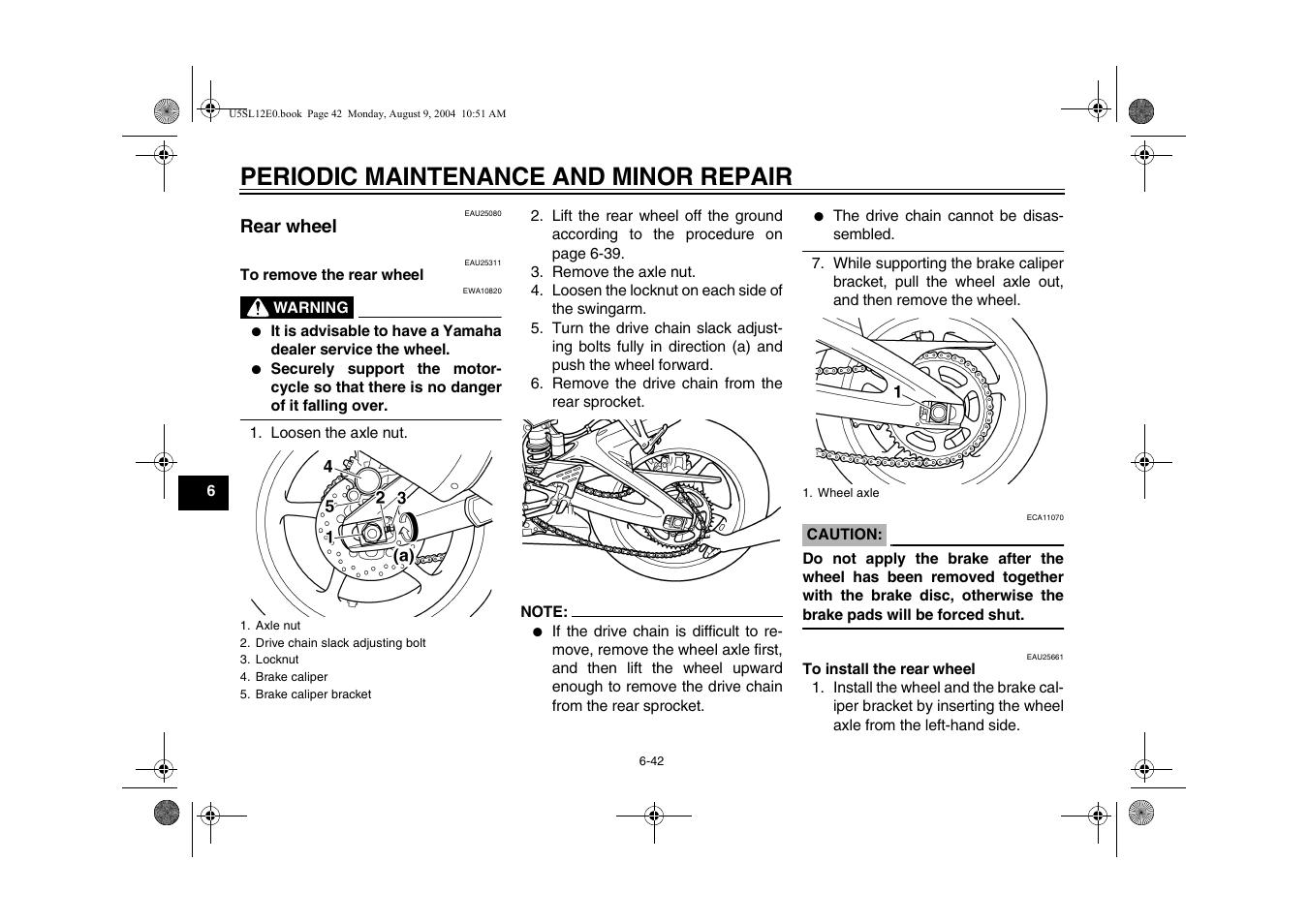 Rear wheel -42, Periodic maintenance and minor repair | Yamaha YZF-R6T(C) User Manual | Page 88 / 111