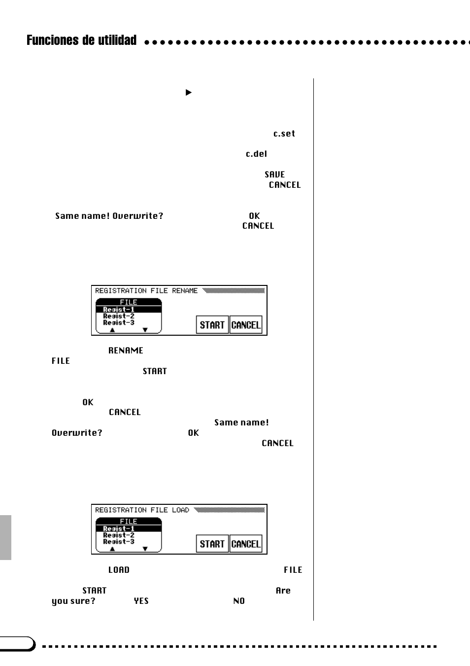 Funciones de utilidad, Cambio de nombre (rename), Carga (load) | Yamaha CVP-69A FR User Manual | Page 103 / 163