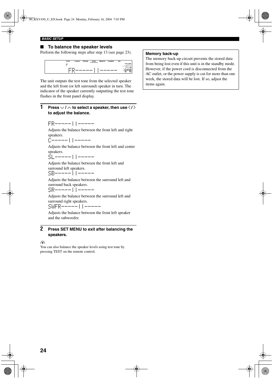 Swfr | Yamaha RX-V450 User Manual | Page 28 / 75