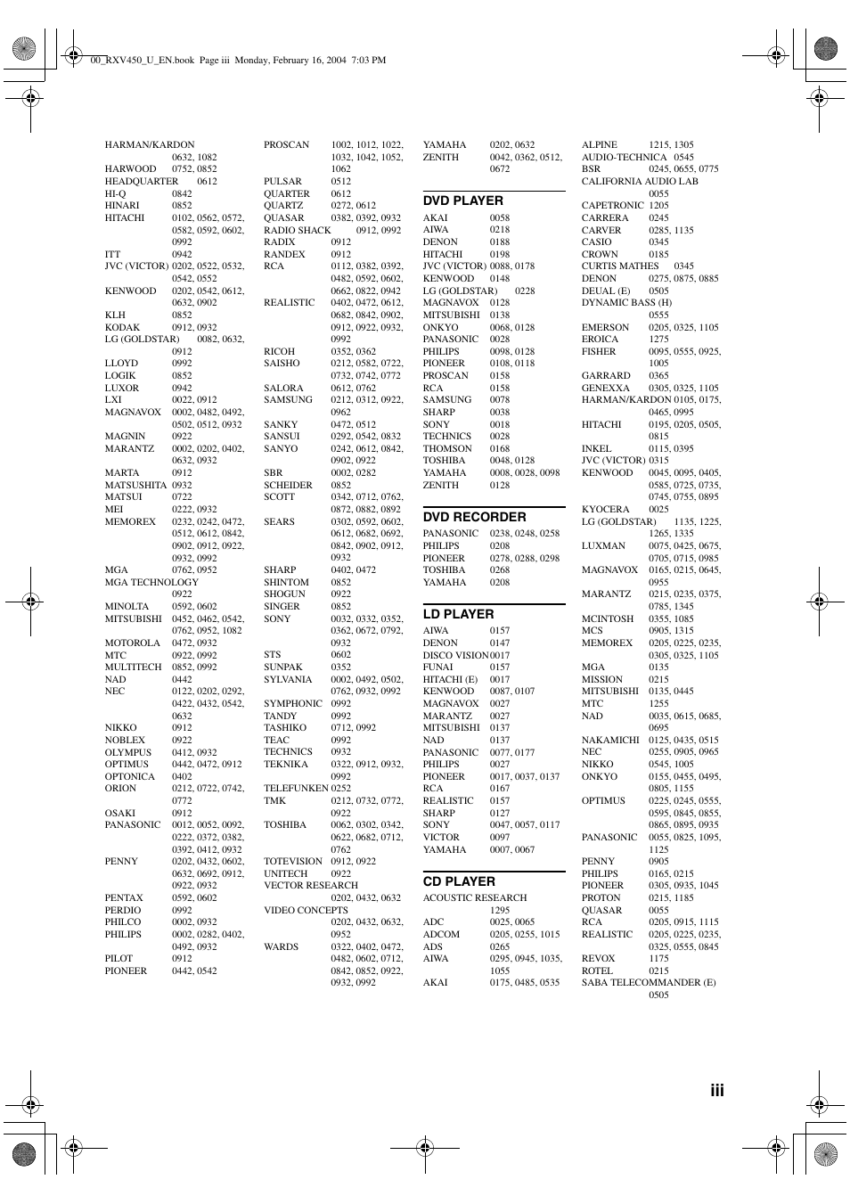Yamaha RX-V450 User Manual | Page 73 / 75