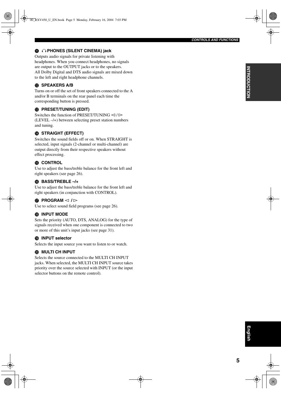 Yamaha RX-V450 User Manual | Page 9 / 75