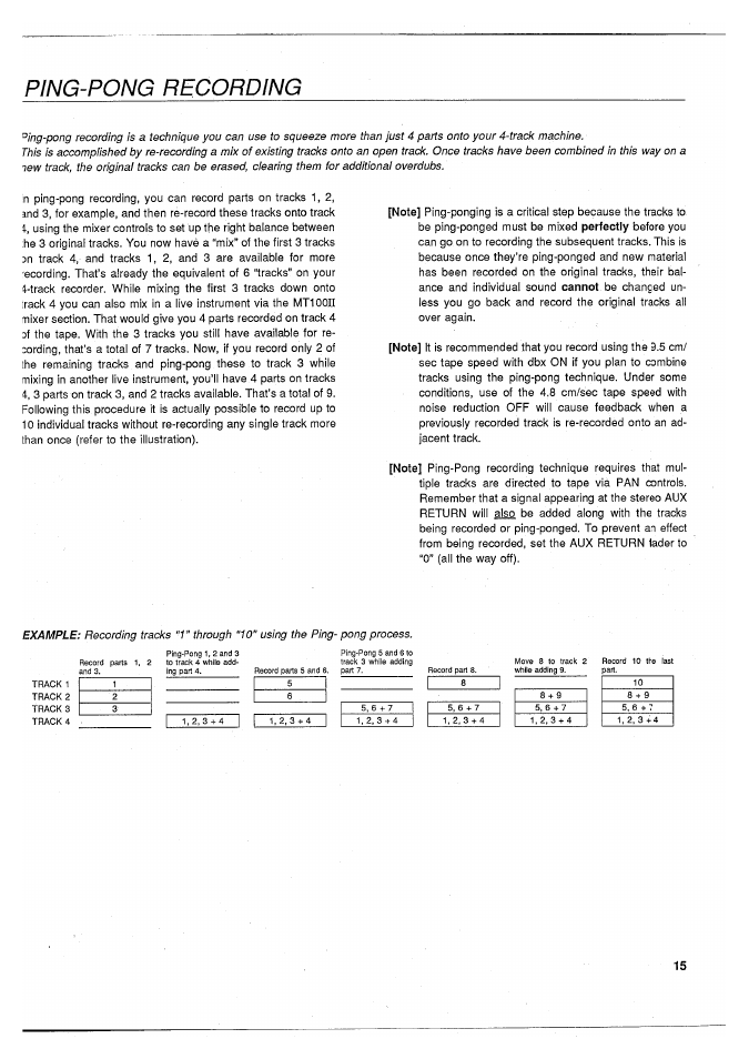 Ping-pong recording, Example | Yamaha MT100II User Manual | Page 17 / 80