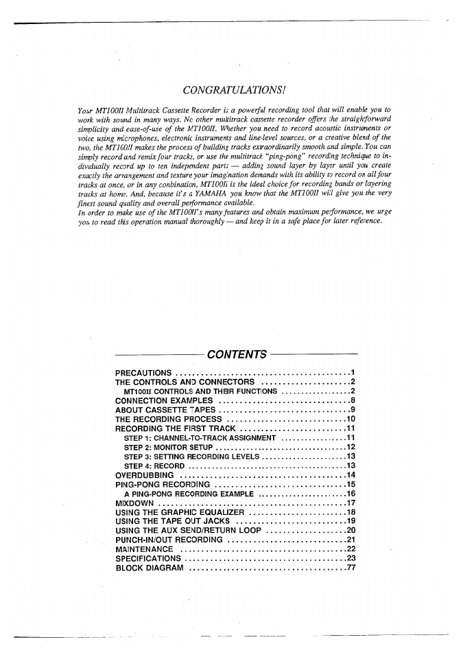 Yamaha MT100II User Manual | Page 2 / 80