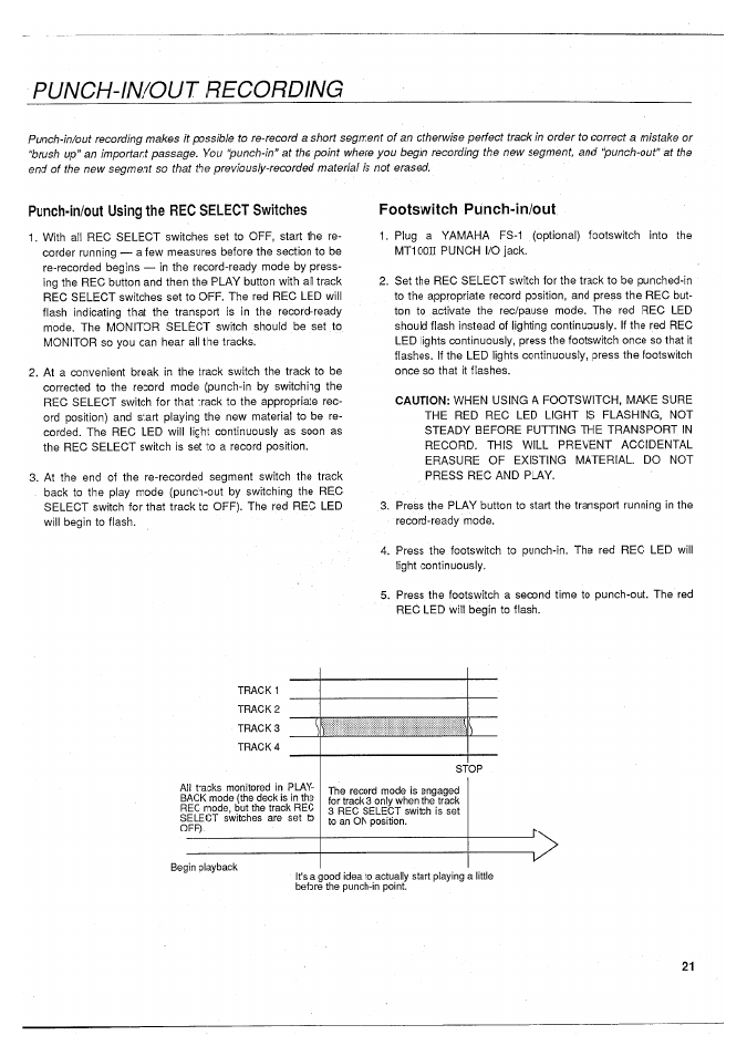 Punch-in/out recording, Footswitch punch-in/out | Yamaha MT100II User Manual | Page 23 / 80