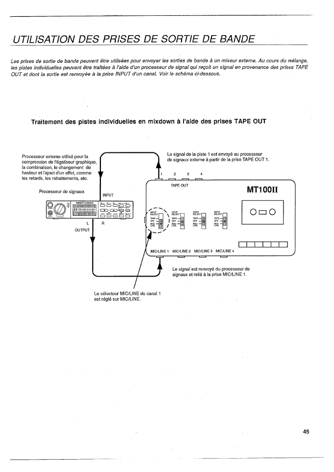 Utilisation des prises de sortie de bande | Yamaha MT100II User Manual | Page 46 / 80