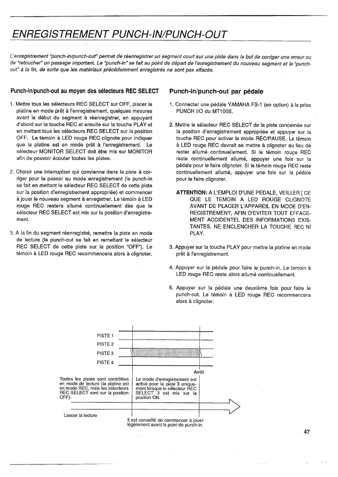 Enregistrement punch-in/punch-out | Yamaha MT100II User Manual | Page 48 / 80