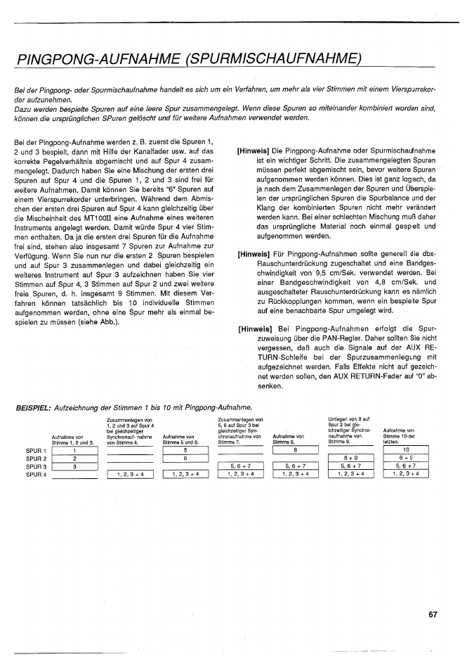 Pingpong-aufnahme (spurmischaufnahme) | Yamaha MT100II User Manual | Page 67 / 80