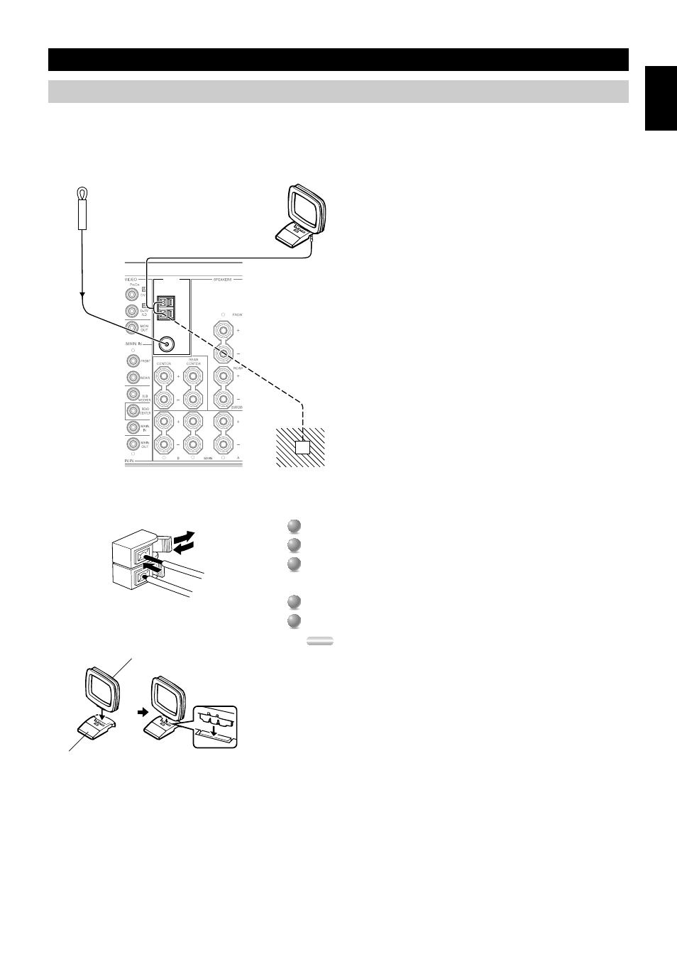 Am/fm tuner, Connecting the antennas, 29 am/fm tuner connecting the antennas | Connecting the indoor fm antenna, Optional outdoor fm/am antenna, Connecting the am loop antenna, English | Yamaha RXV3000RDS User Manual | Page 31 / 78