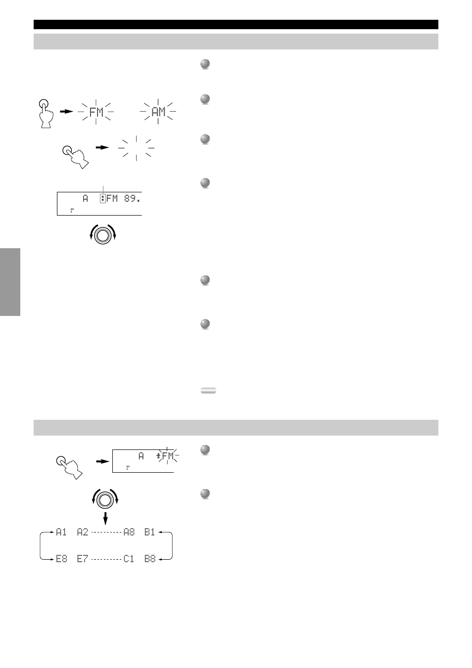 Automatic tuning, Tuning to preset stations, Fm am | For manual tuning | Yamaha RXV3000RDS User Manual | Page 32 / 78