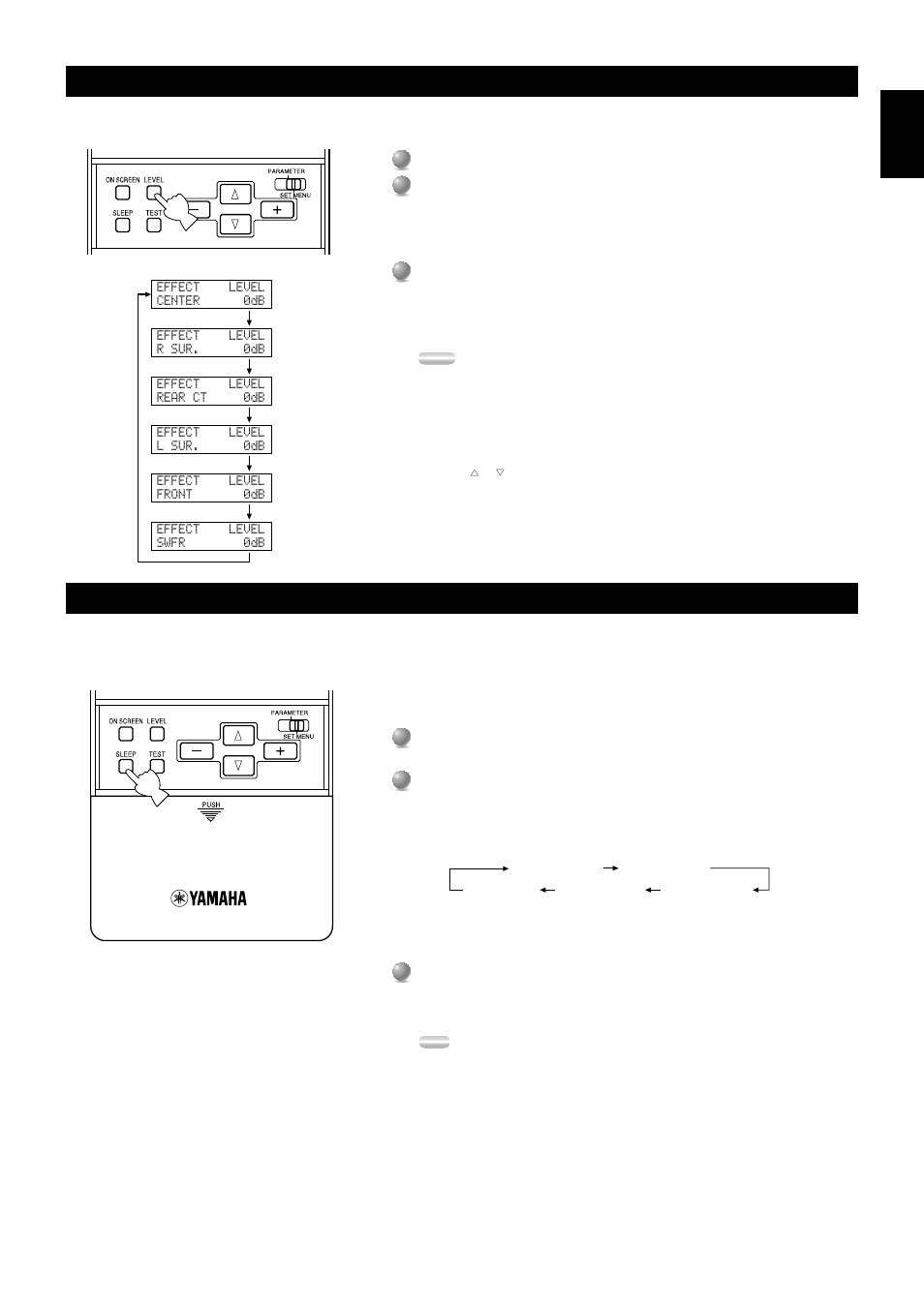 Adjusting the levels of the effect speakers, Setting the sleep timer, 57 adjusting the levels of the effect speakers | Yamaha RXV3000RDS User Manual | Page 59 / 78