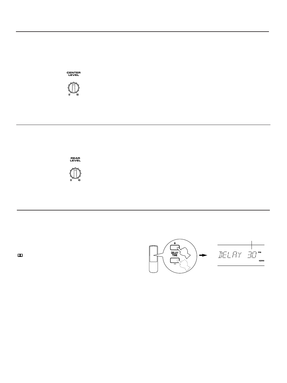 28 adjustment of the rear level, Adjustment of delay time, Adjustment of the center level | Yamaha RX-V390RDS User Manual | Page 28 / 34