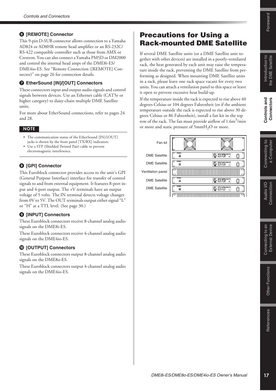Precautions for using a rack-mounted dme satellite | Yamaha DME8o-ES User Manual | Page 17 / 48