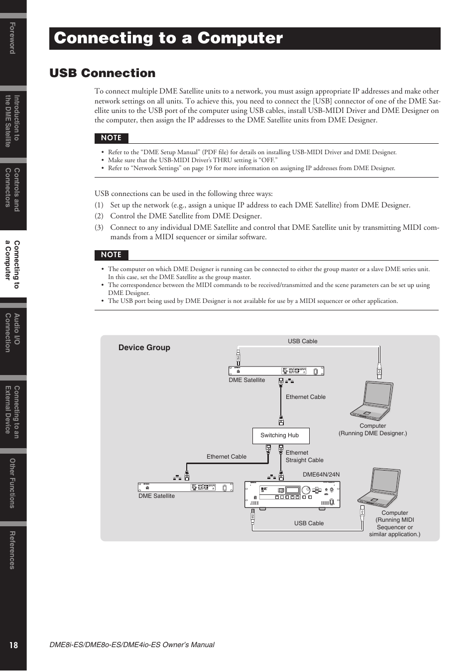 Connecting to a computer, Usb connection | Yamaha DME8o-ES User Manual | Page 18 / 48