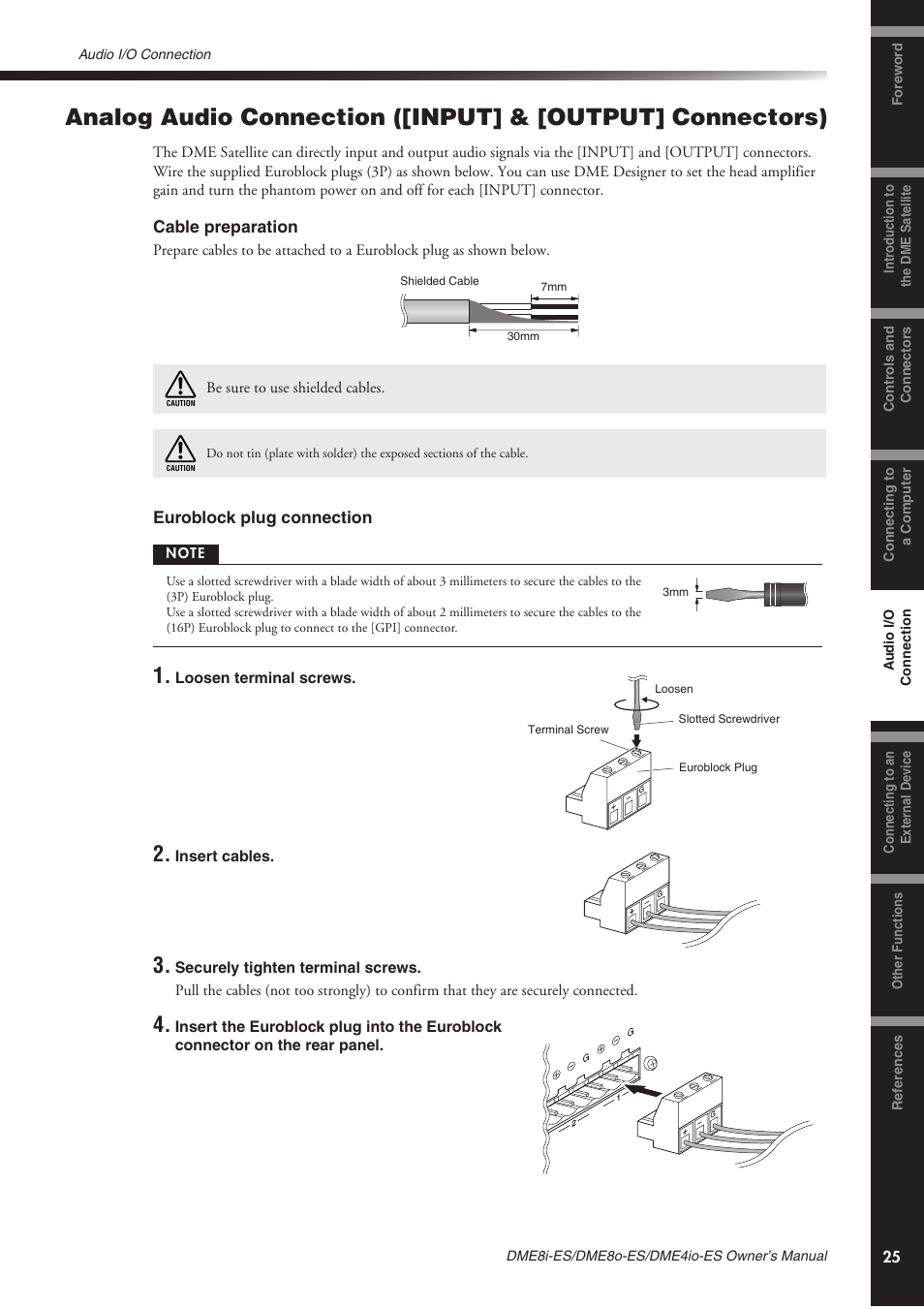 Analog audio connection ([input] & [output, Connectors) | Yamaha DME8o-ES User Manual | Page 25 / 48