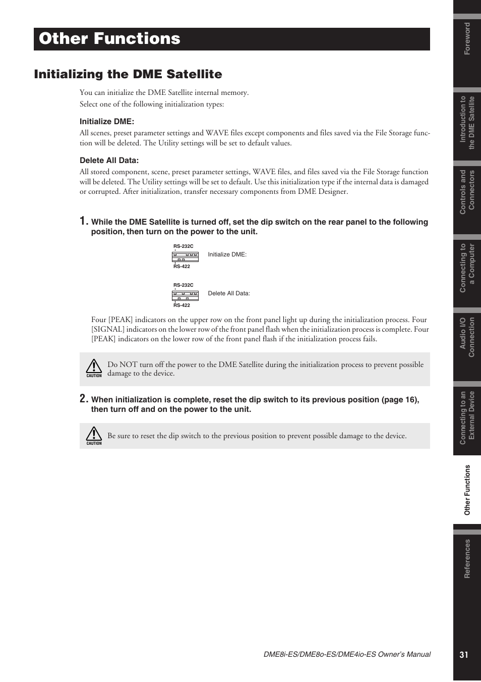 Other functions, Initializing the dme satellite | Yamaha DME8o-ES User Manual | Page 31 / 48