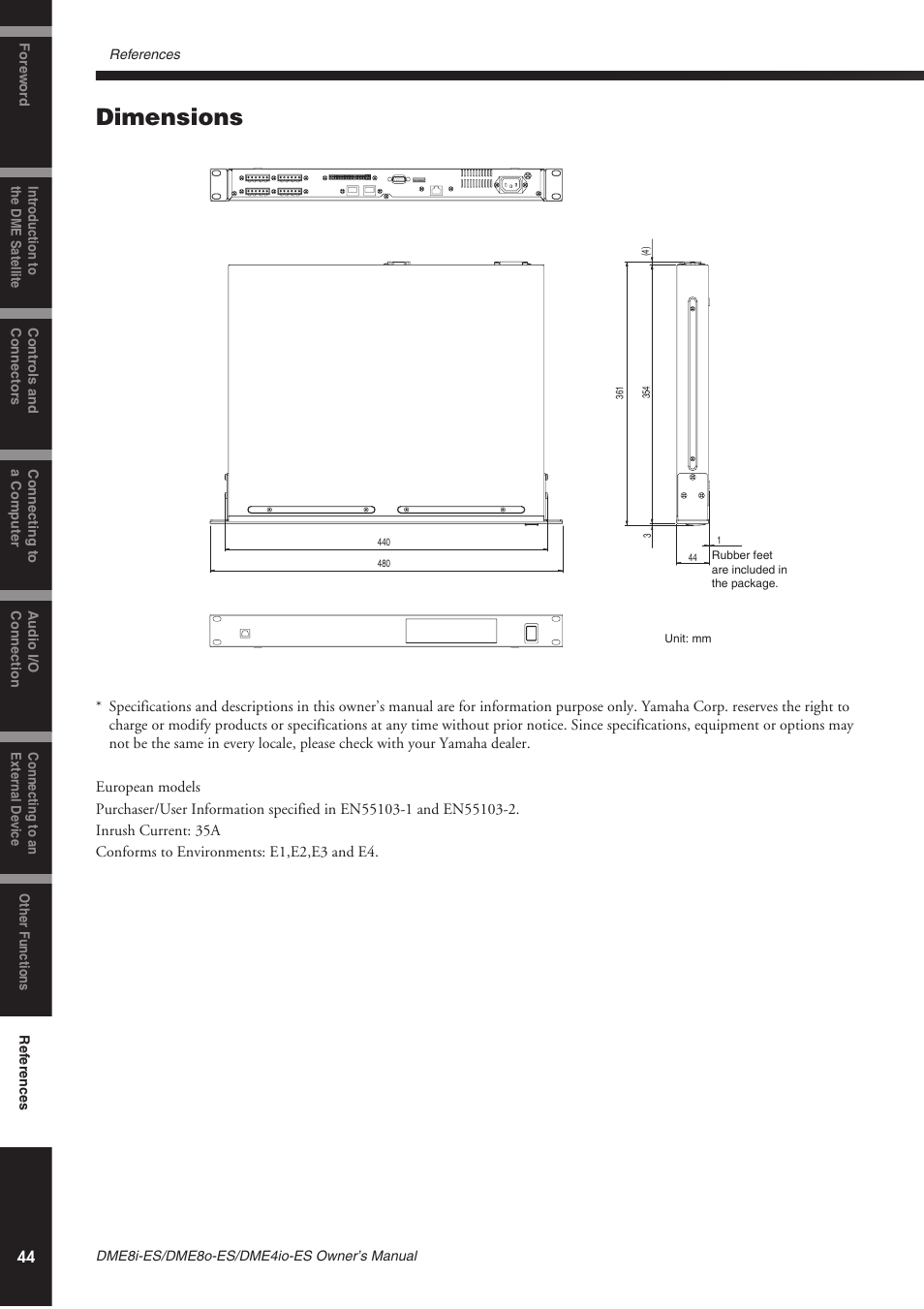 Dimensions | Yamaha DME8o-ES User Manual | Page 44 / 48