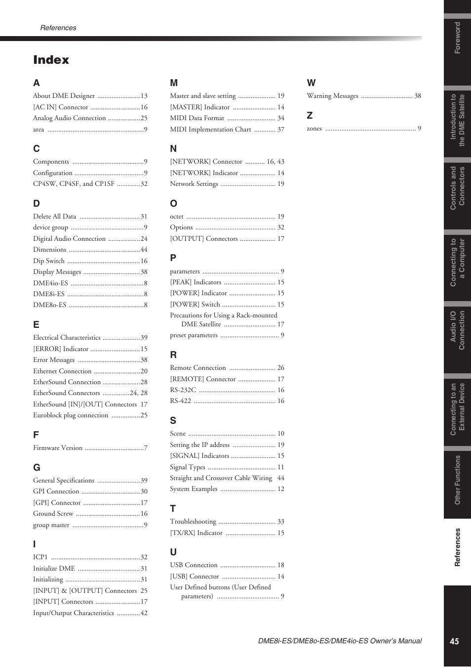 Index | Yamaha DME8o-ES User Manual | Page 45 / 48