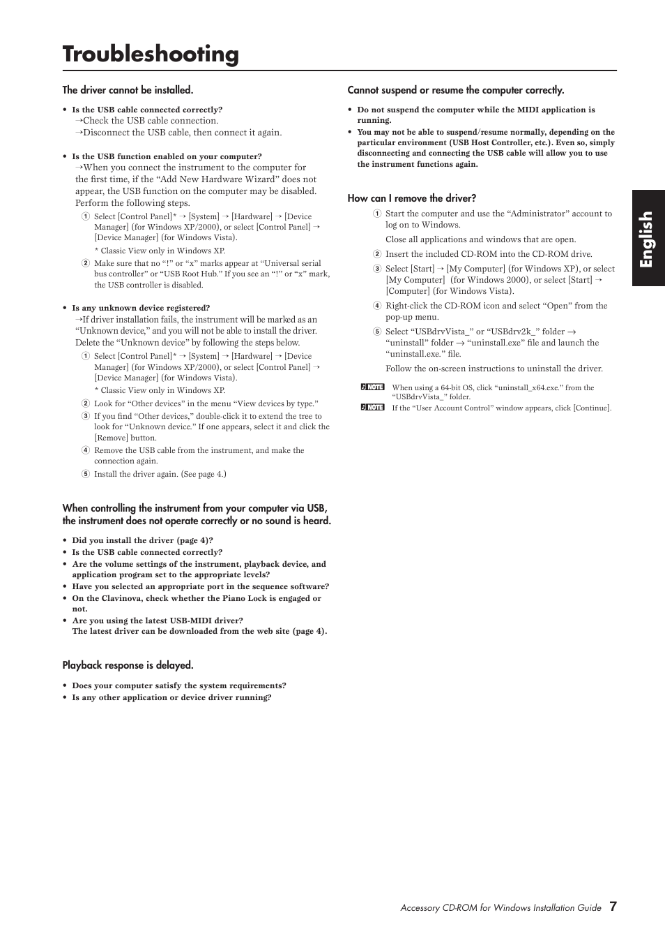 Troubleshooting, English | Yamaha CLP-380  EU User Manual | Page 7 / 9