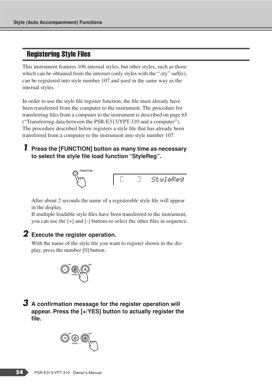 Registering style files | Yamaha YPT-310 User Manual | Page 54 / 90