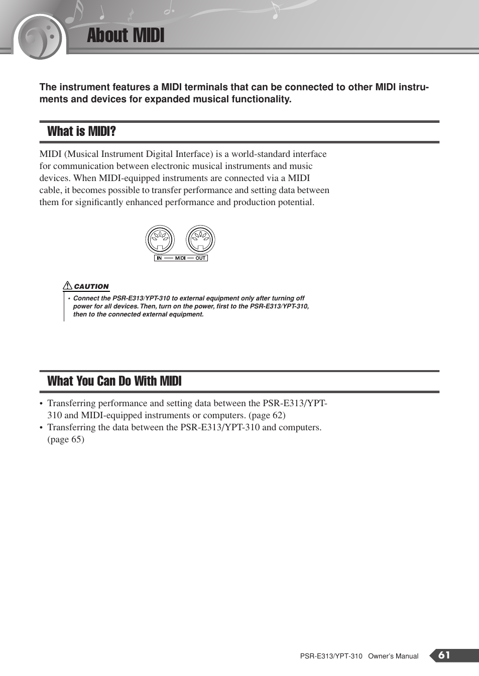 About midi, What is midi, What you can do with midi | What is midi? what you can do with midi | Yamaha YPT-310 User Manual | Page 61 / 90