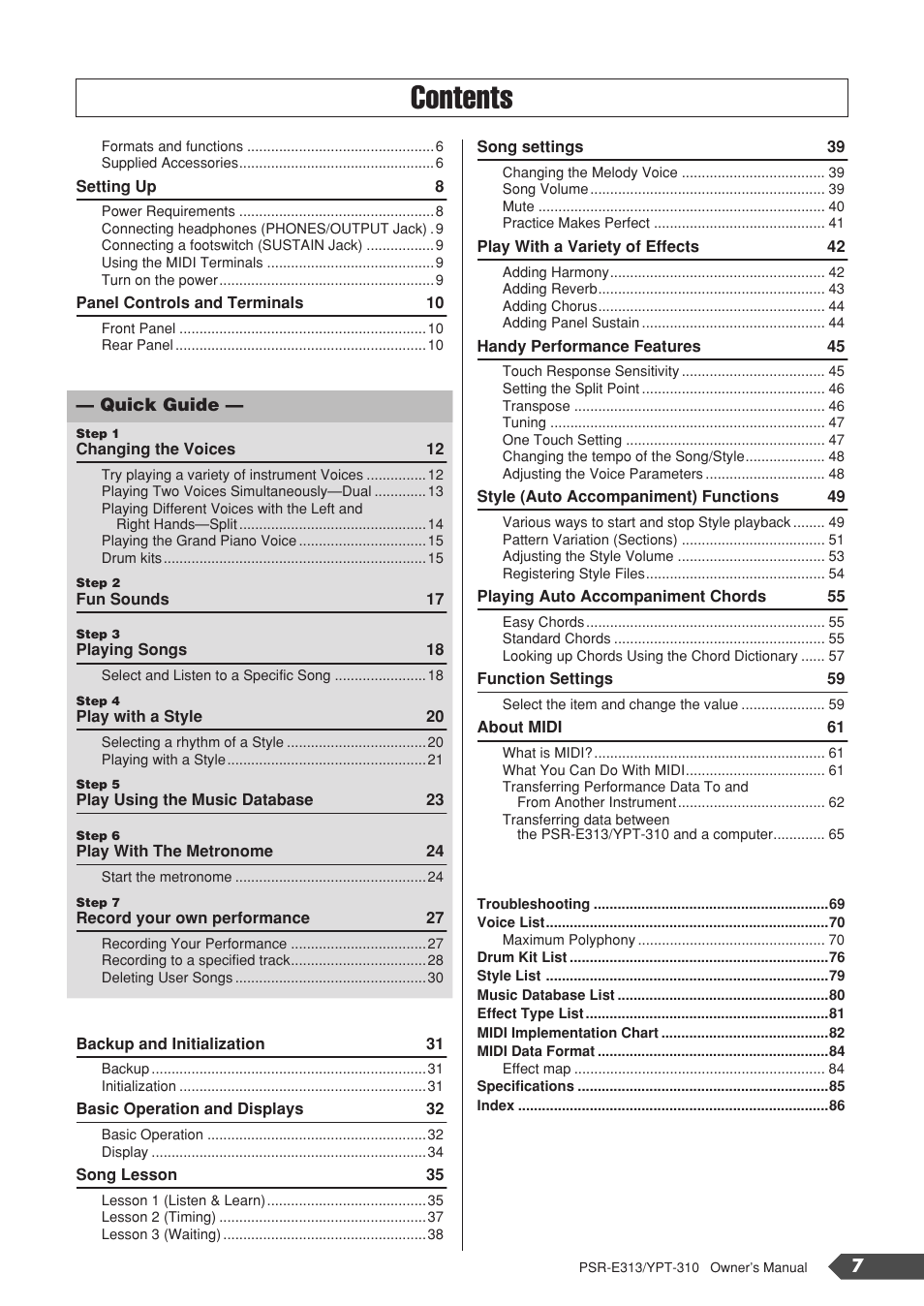Yamaha YPT-310 User Manual | Page 7 / 90