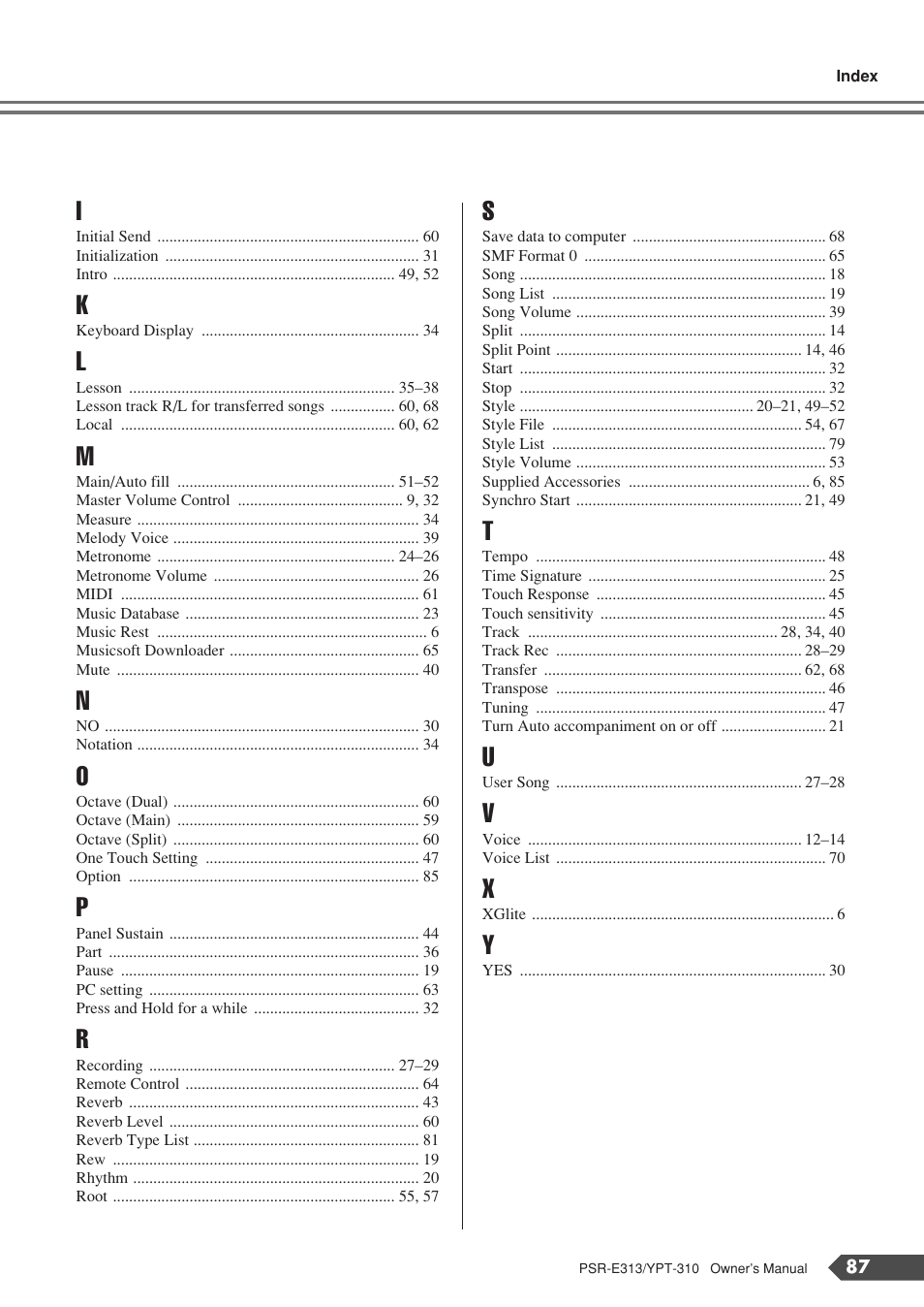 Yamaha YPT-310 User Manual | Page 87 / 90