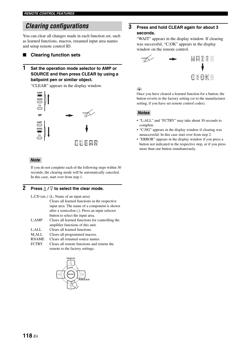 Clearing configurations, Clearing function sets | Yamaha RX-V2700 User Manual | Page 120 / 164