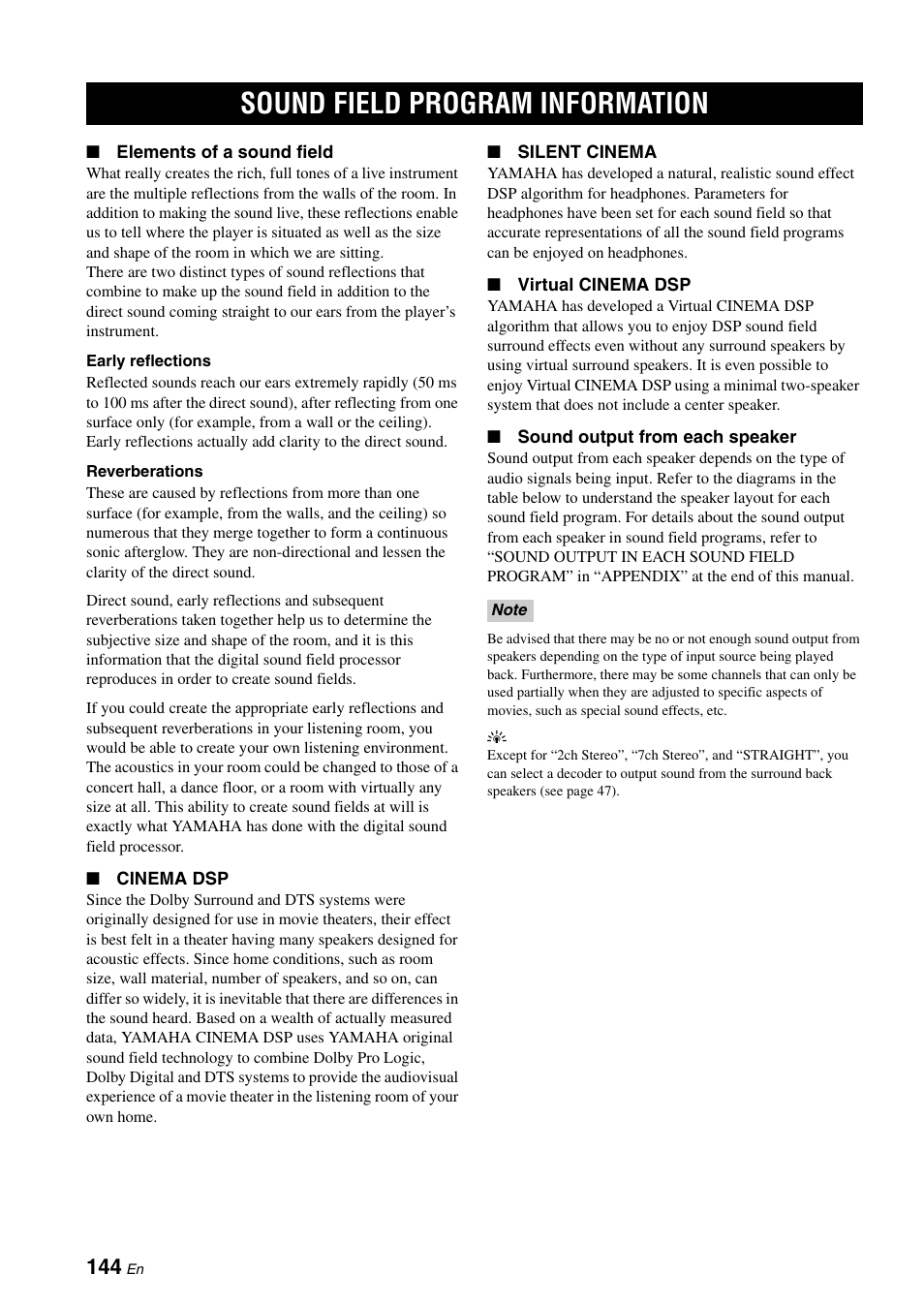 Sound field program information | Yamaha RX-V2700 User Manual | Page 146 / 164