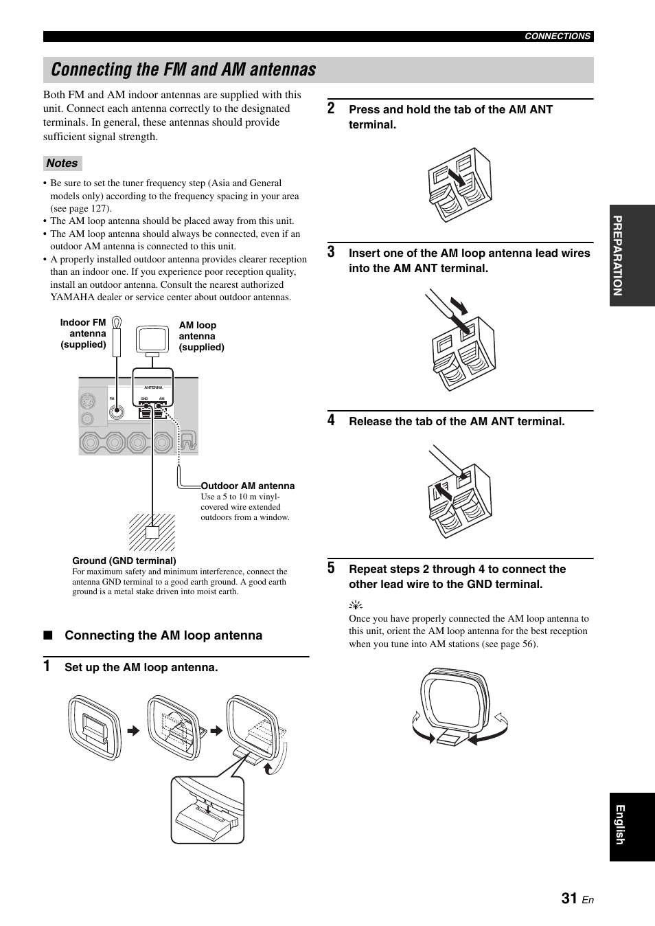 Connecting the fm and am antennas | Yamaha RX-V2700 User Manual | Page 33 / 164