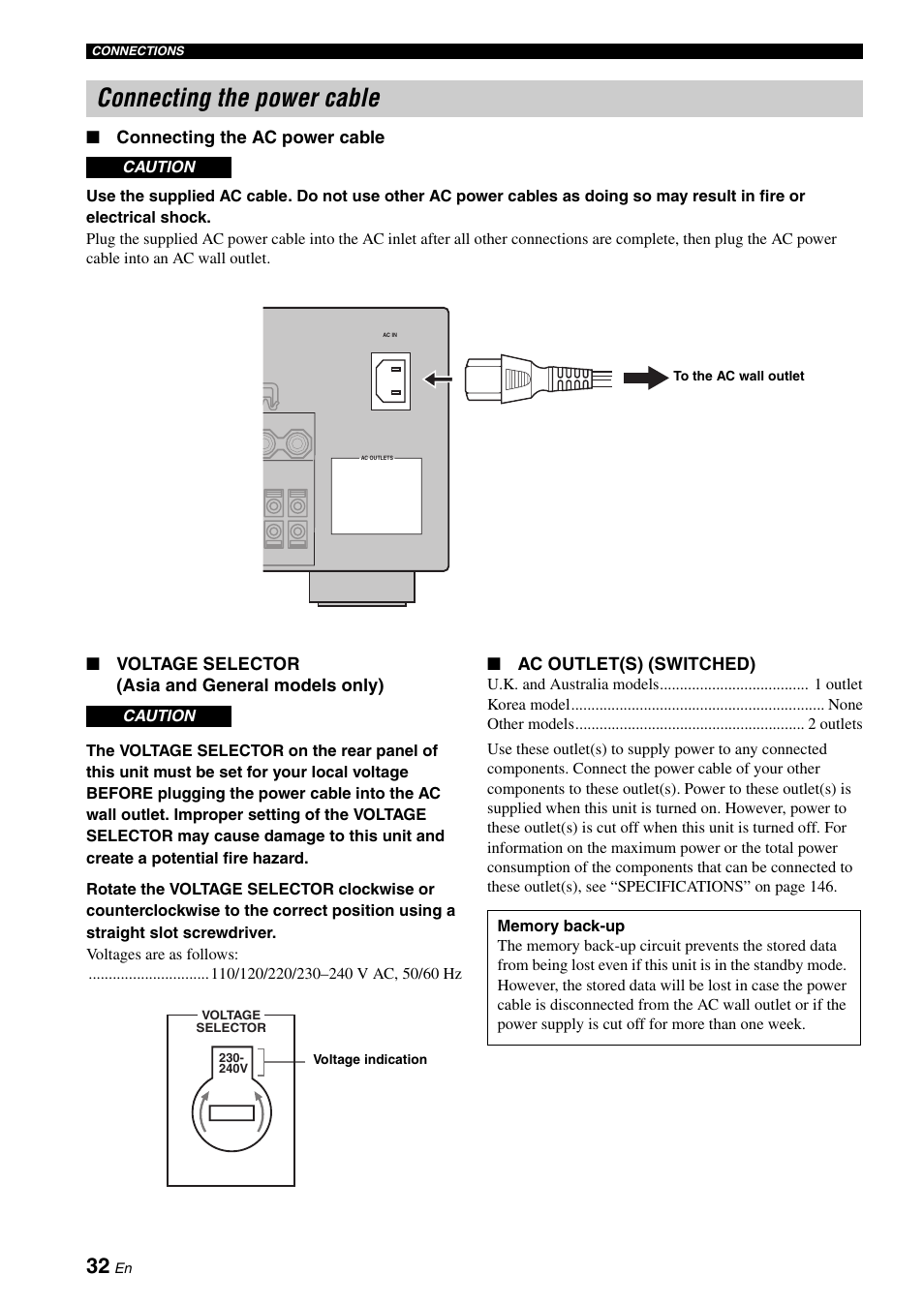 Connecting the power cable | Yamaha RX-V2700 User Manual | Page 34 / 164