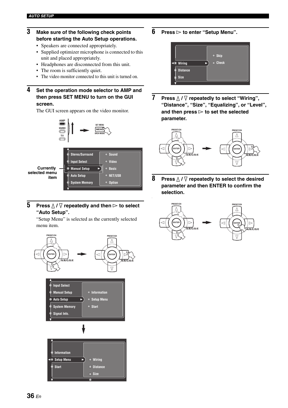 Press h to enter “setup menu | Yamaha RX-V2700 User Manual | Page 38 / 164