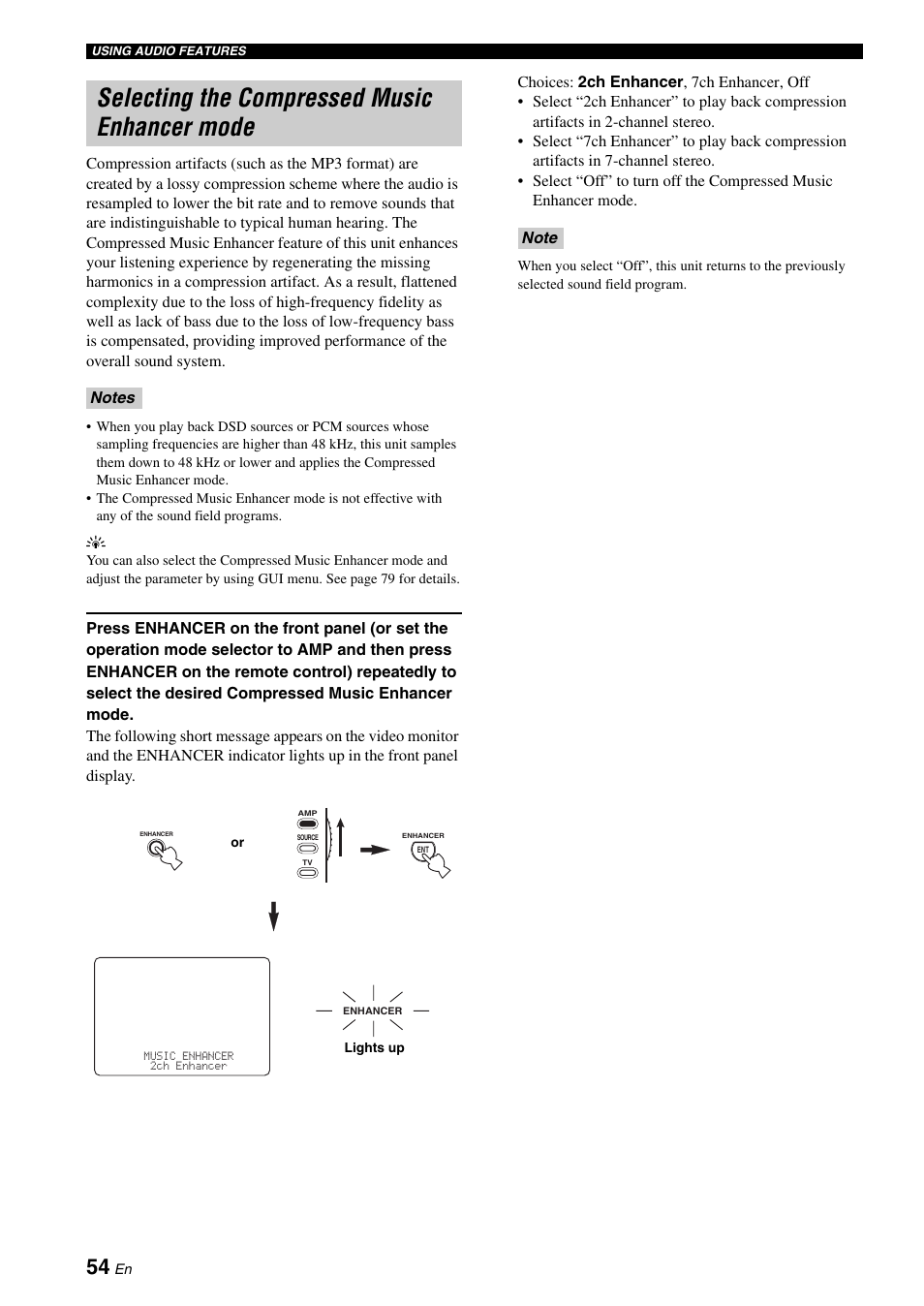 Selecting the compressed music enhancer mode | Yamaha RX-V2700 User Manual | Page 56 / 164