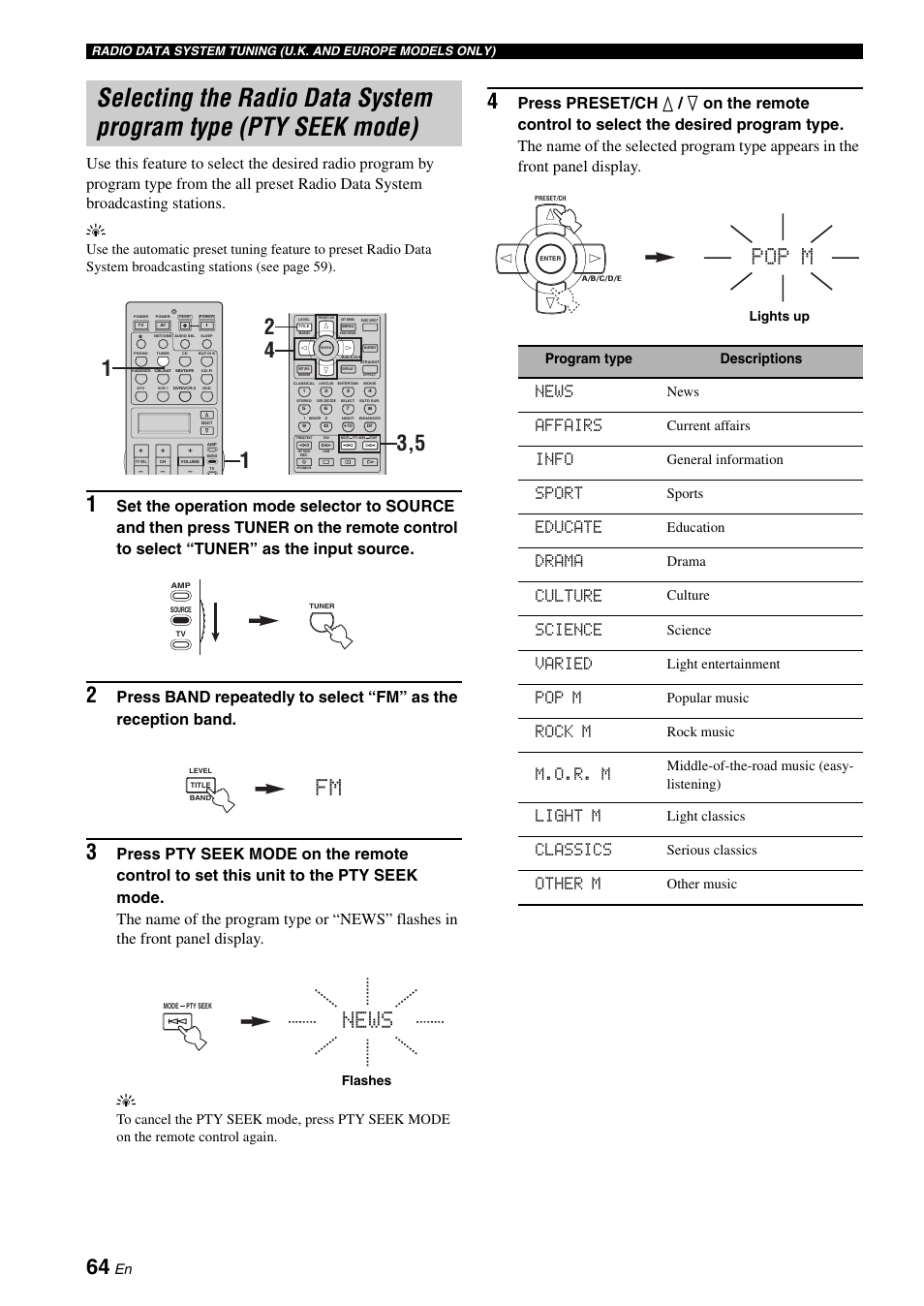 News, Affairs, Info | Sport, Educate, Drama, Culture, Science, Varied, Pop m | Yamaha RX-V2700 User Manual | Page 66 / 164