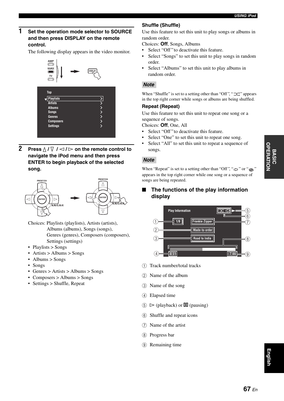 The functions of the play information display | Yamaha RX-V2700 User Manual | Page 69 / 164