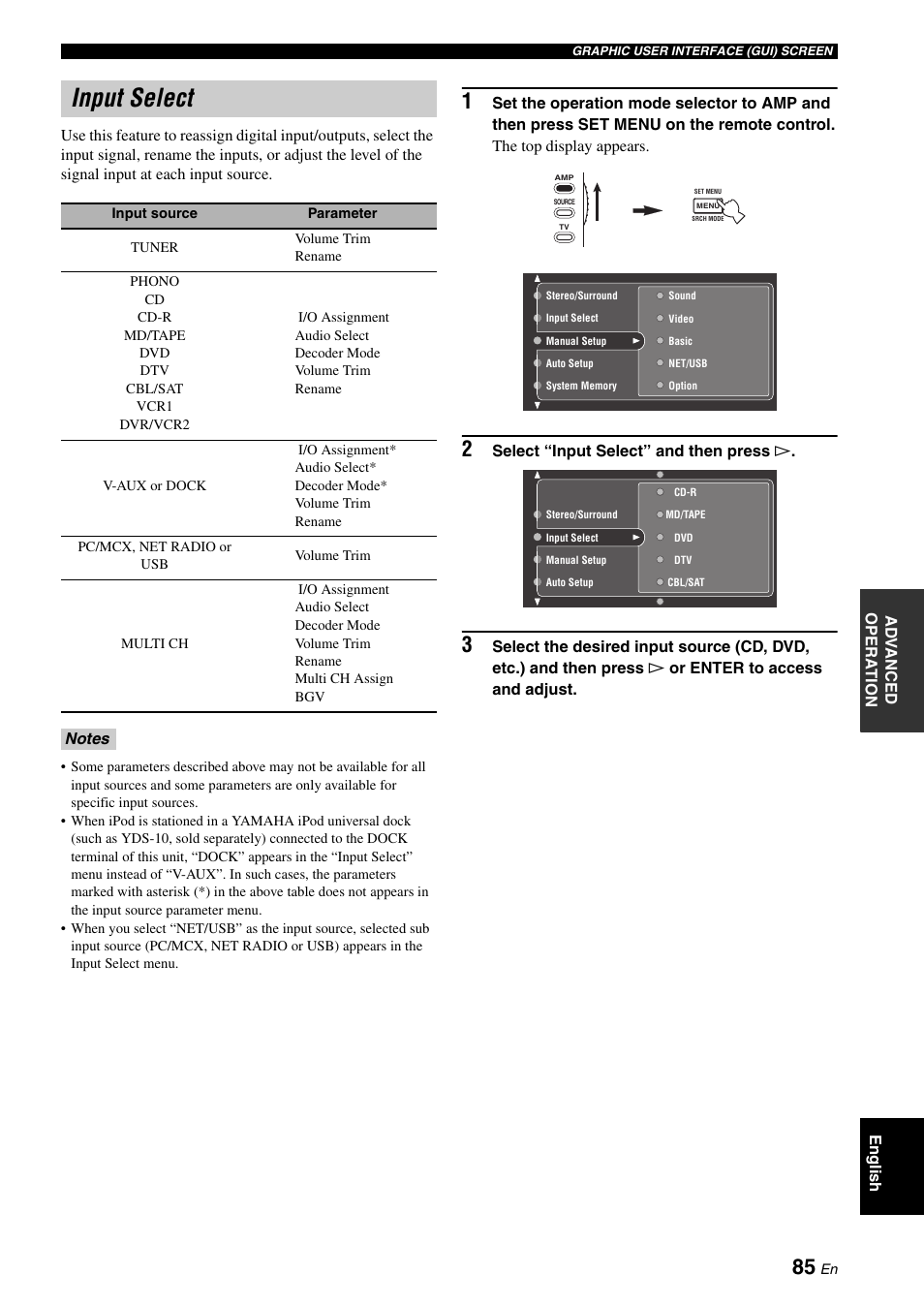 Input select | Yamaha RX-V2700 User Manual | Page 87 / 164