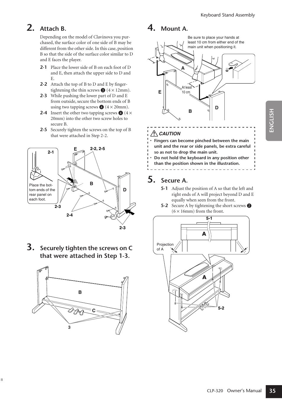 Attach b, Mount a, Secure a | Yamaha Clavinova CLP-320 User Manual | Page 35 / 44