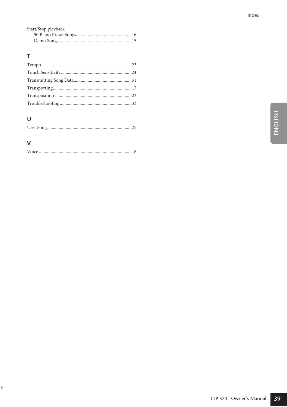 Yamaha Clavinova CLP-320 User Manual | Page 39 / 44