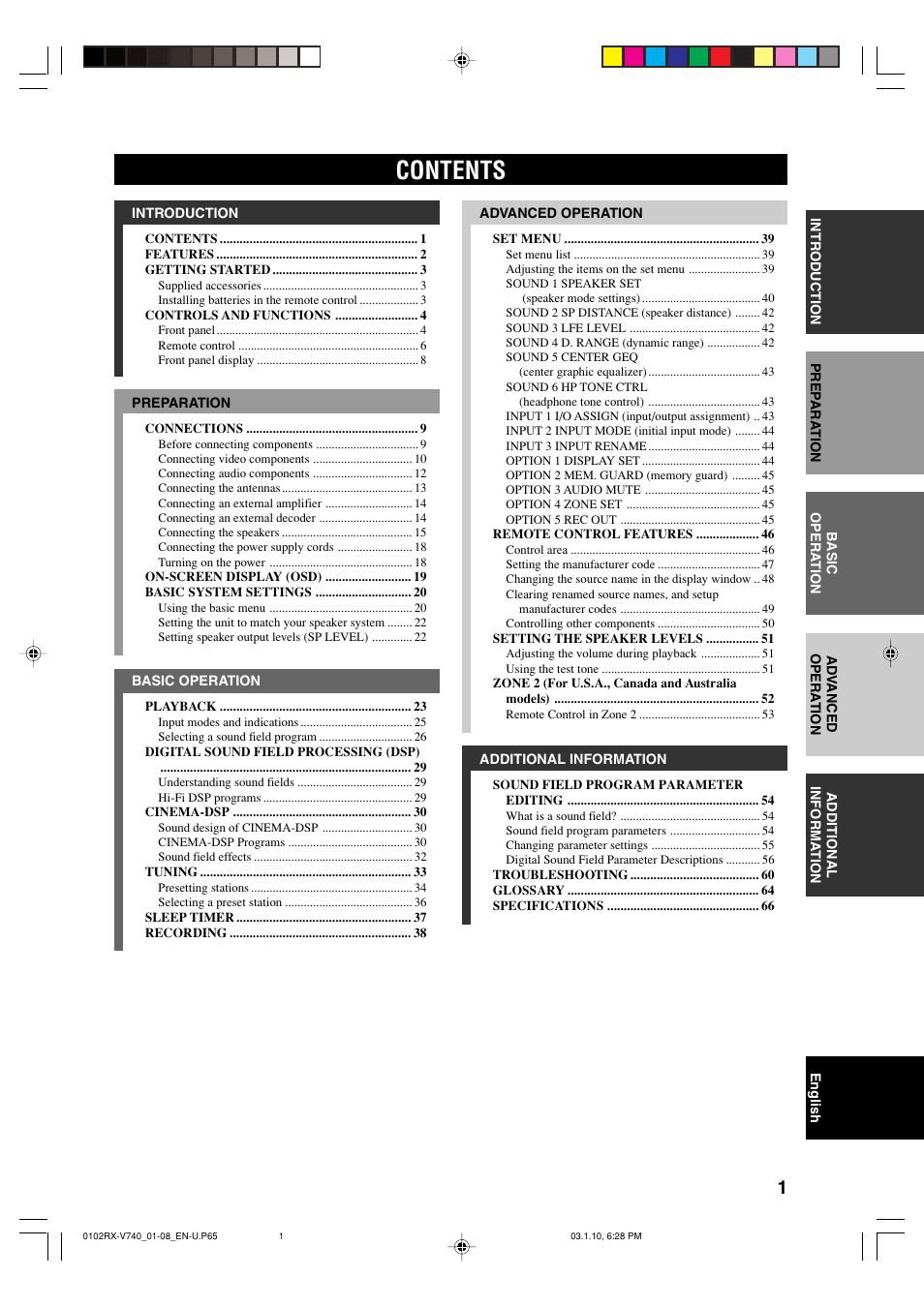 Yamaha RX-V740 U User Manual | Page 5 / 71