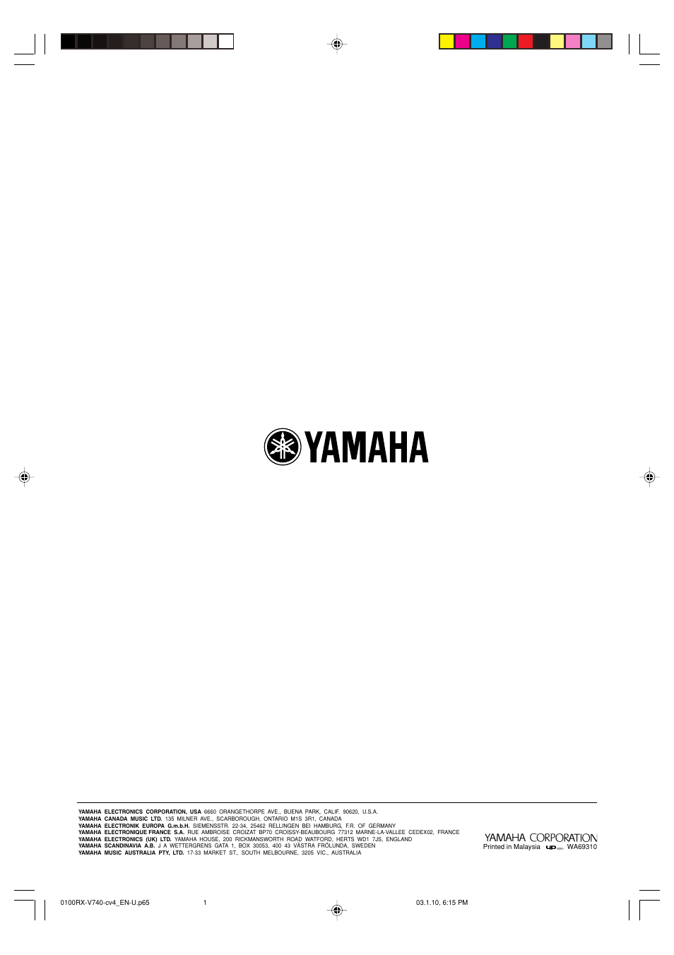 Yamaha RX-V740 U User Manual | Page 71 / 71