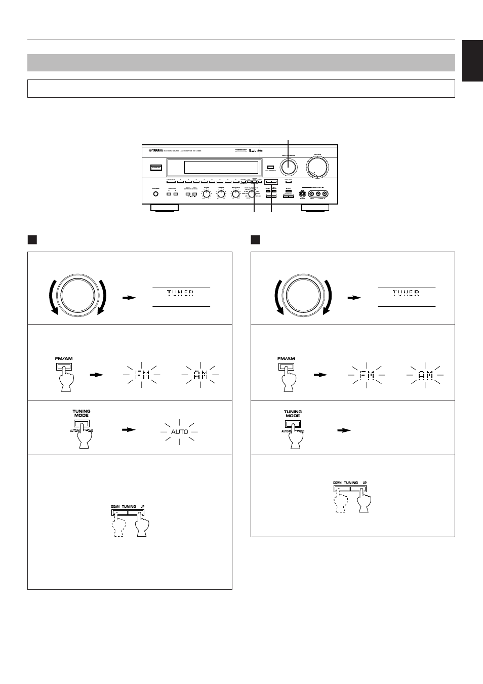 Tuning, Basic operation, Automatic tuning Ⅵ manual tuning | English, Select “tuner” as the input source, Turn the “auto” indicator off, Aon off b, Preset, Sleep auto, Normal widephantom 40 60 | Yamaha RX-V995 User Manual | Page 47 / 88