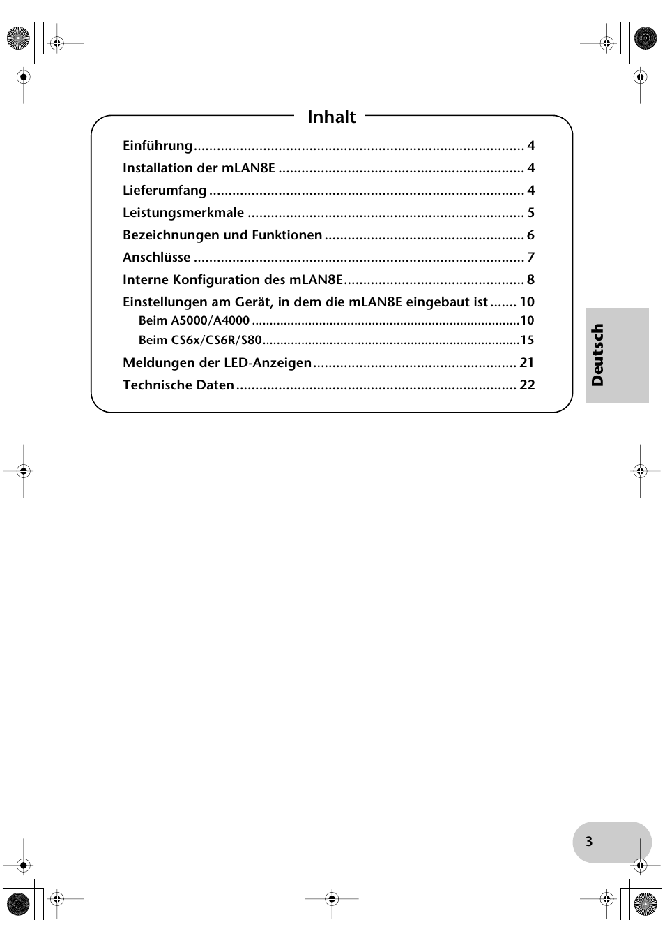 Inhalt | Yamaha mLAN8E User Manual | Page 23 / 63