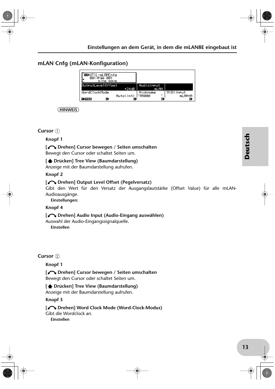 Mlan cnfg (mlan-konfiguration), Mlan cnfg (configuration de mlan ), Deutsch | Yamaha mLAN8E User Manual | Page 33 / 63