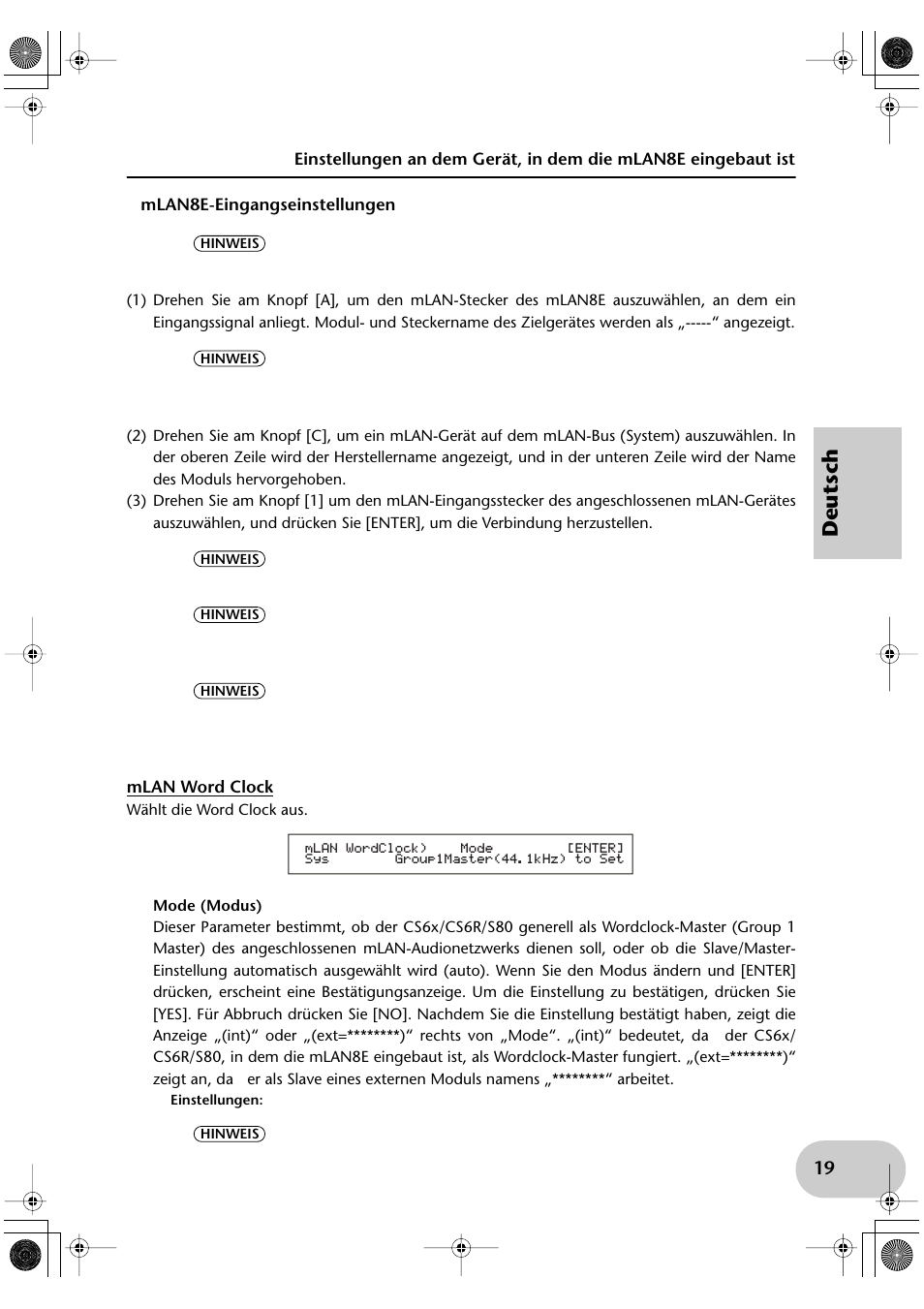 Deutsch | Yamaha mLAN8E User Manual | Page 39 / 63