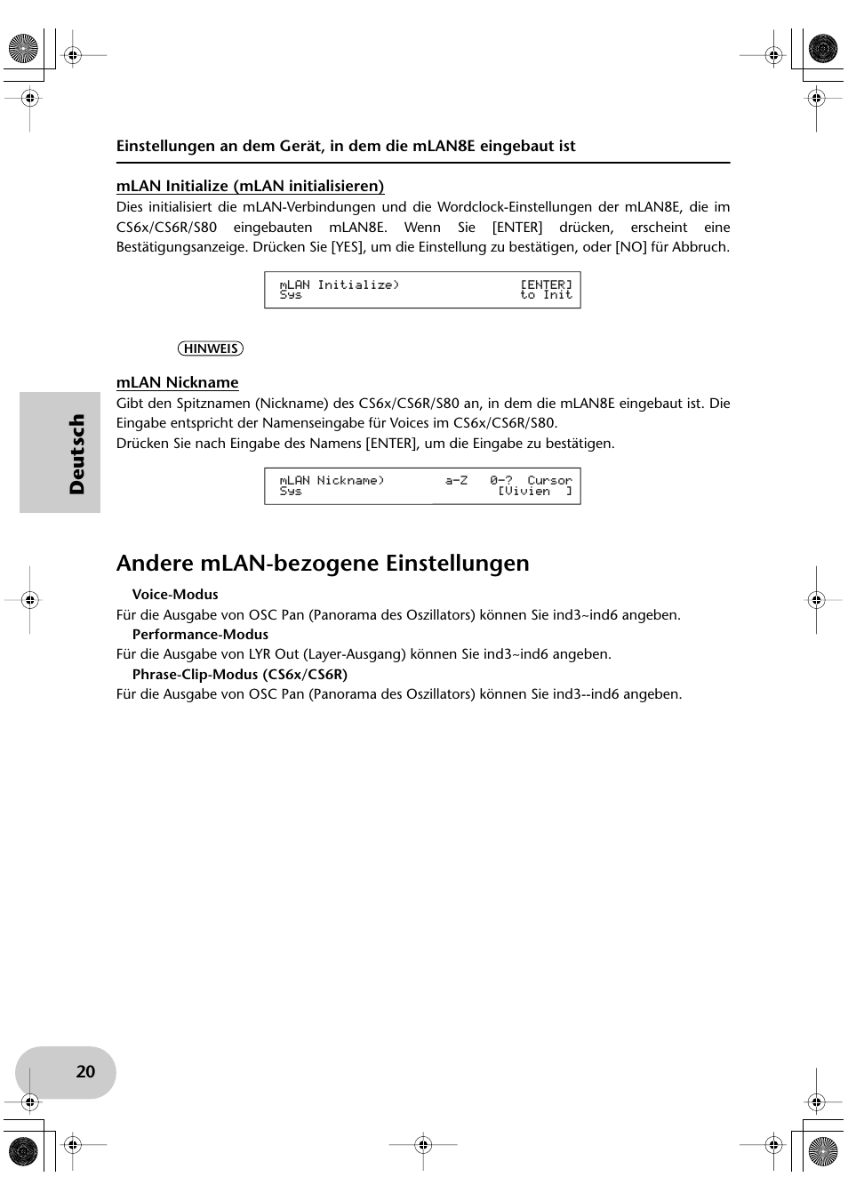 Andere mlan-bezogene einstellungen, Deutsch | Yamaha mLAN8E User Manual | Page 40 / 63